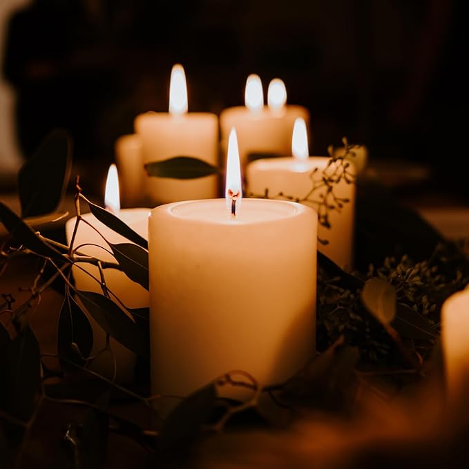 White Unscented Dripless & Smokeless Tall Candles, 2.8x6 inch | 75 Hour Burn Time | Set of 6, Perfect for Dinner Table, Wedding, Spa, Aromatherapy, Party