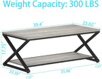 HSH Rustic Grey Coffee Table, Modern Minimalist Living Room Table with Storage Shelf, Industrial Simple Metal Wooden Center Table, 2 Tier Rectangle Cocktail Tea Table for Home Office Bedroom, 39 Inch