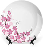 Ceramic Plates, Asian Decor Decorative Ceramic Plates, Japanese Cherry Blossoms with Branches Spring Time, 8 Inch, for Dining, Parties, Wedding, Pink White
