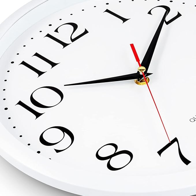 Bernhard Products White Wall Clocks, 2 Pack Silent Non Ticking - 12 Inch Quality Quartz Battery Operated Round Easy to Read Home/Office/Classroom/Business/Kitchen/School Clock