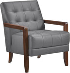 Lexicon Modern Accent Chair, Luxury Genuine Leather Match Living Room Chair with Tufted Cushions, Solid Wood Frame and Arm Rest, Comfy Upholstered Single Seat for Bedroom/Reading/Office, Dark Gray