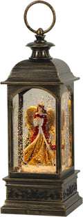 Eldnacele Angel Music Snow Globe Lantern with 6 Hour Timer, Battery Operated & USB Powered Singing Lighted Lamp Swirling Water Glittering Christmas Decoration Holiday Decor Lantern