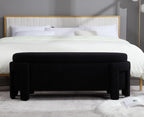Kmax 50" Storage Ottoman Bench Modern Faux Fur Boucle Entryway Bench Comfy Upholstered End of Bed Bench for Hallway Entrance Bedroom Corner, Black