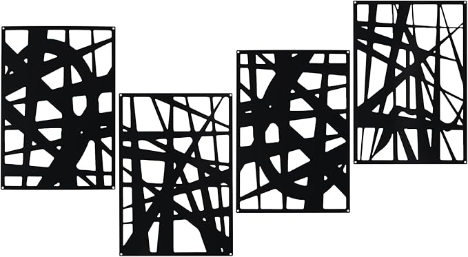 Bdor Decorative Metal Panels, Set of 4, 10.98" x 15.94", Modern Geometric Design, Black Metal Wall Art, Room Dividers, Architectural Elements for Home and Office Décor