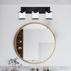 3-Light Black Bathroom Light Fixture Over Mirror, Vanity Wall Lighting with Rectangular Clear Glass, E26 Bulb Base