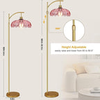 Pink Floor Lamp for Living Room,Bedroom,Gold Dimmable Standing Lamp with Remote,Mid Century Modern Brass Tall Lamp Boho Floor Lamps Arc Stained Glass Flower Floor Light Lamp Girls kids Bohemian