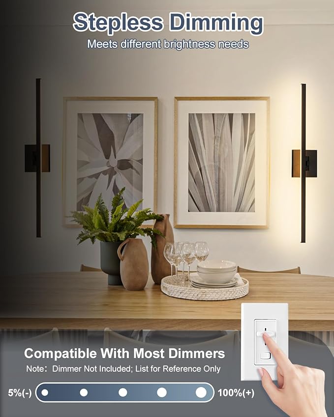 Bathroom Lighting Fixtures Over Mirror, 24 Inch 16W IP44 Black Modern Vanity Lights, 5CCT Adjustable (2700K–5000K), Dimmable LED Bathroom Lights, Dual-Sided, 180° Rotatable Angle, ETL