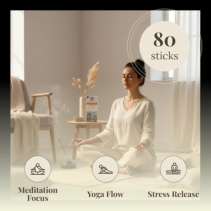 Premium Incense Sticks, 8 Inch, Made from Temple Flowers, Includes Incense Burner Stand, Kedarnath Scent, 80 Count, Palo Santo and White Sage Blend, Home Meditation Aromatherapy