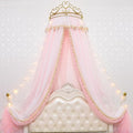 Girl Bed Curtain Princess Crown Mosquito Netting Children Room Decor Bedside Yarn Net Romantic Princess Tents Bed Canopy Valance (Light Pink)