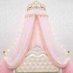 Girl Bed Curtain Princess Crown Mosquito Netting Children Room Decor Bedside Yarn Net Romantic Princess Tents Bed Canopy Valance (Light Pink)