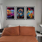 Novatique Cool Gaming Wall Art Game Room Decor Posters Colorful Neon Gamepad Canvas Painting Prints for Bedroom Living Room,16" x 24" x 3Pcs