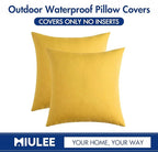 MIULEE Pack of 2 Decorative Outdoor Solid Waterproof Throw Pillow Covers Euro Sham Faux Linen Garden Farmhouse Cushion Cases for Summer Patio Tent Balcony Couch Sofa 22x22 Inch Yellow