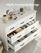 Marsail Farmhouse 7 Drawer Dresser, Wood Chest of Drawers with Natural Texture, Smooth Gliding Drawers, Versatile Storage Organizer Cabinet for Bedroom & Living Room, White