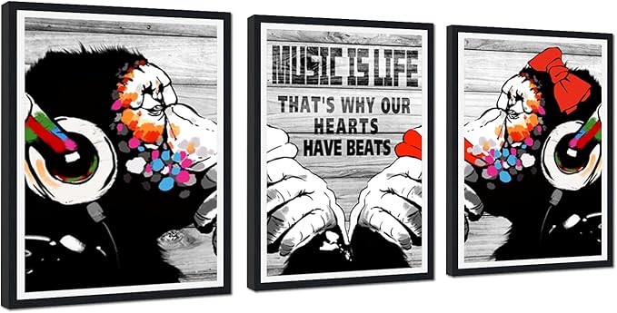 Novatique Graffiti Wall Art Street Monkeys Graffiti Picture Wall Decor Modern Banksy Art Poster Canvas Print for Living Room Bedroom,12" x 16" x 3Pcs