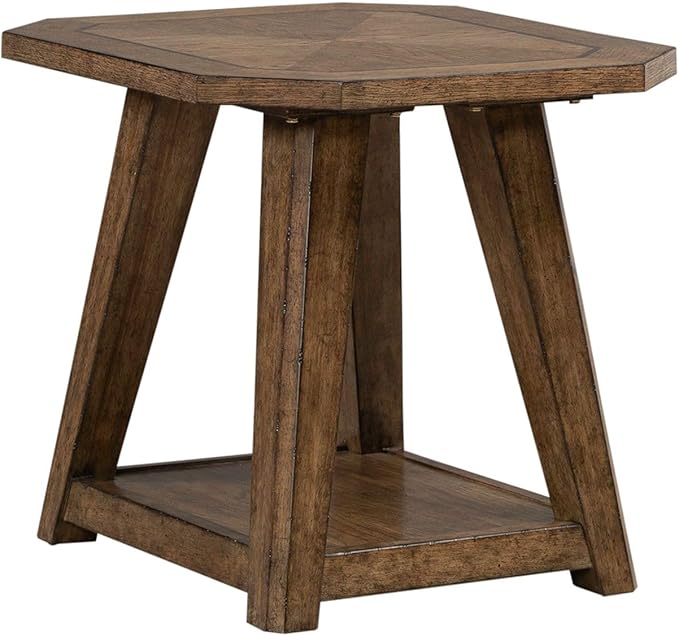 Liberty Furniture Carolina Park Octagonal End Table for Living Room - Amber Brown Oak