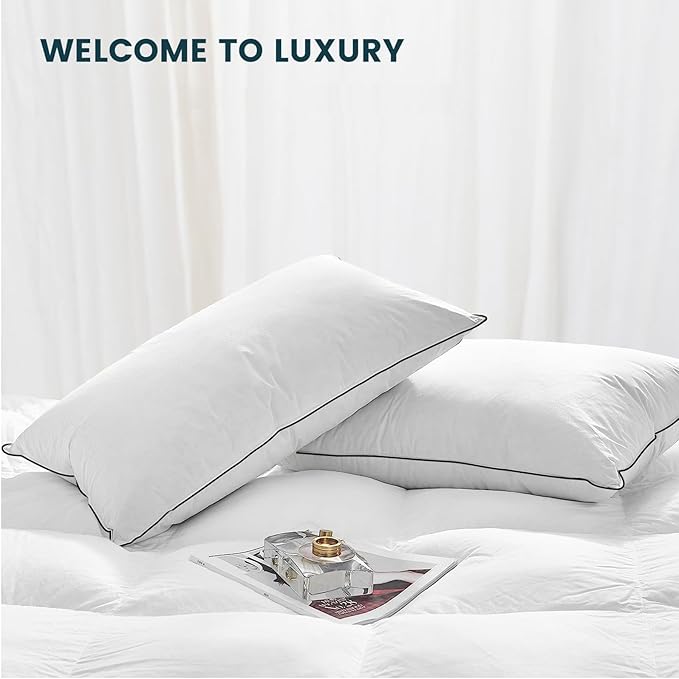 Premium White Luxury Goose Down Pillow - Ultra-Soft, Hypoallergenic, Hotel Quality for Optimal Comfort and Support - 1 Pack, Standard Size (20" x 26")