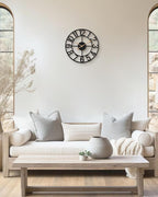 Wall Clock, 14 Inch Silent Battery Operated Wall Clocks for Living Room Decor, Modern Farmhouse Vintage Black Metal Indoor Outdoor Large Analog Clock for Bedroom, Kitchen, Patio - Black
