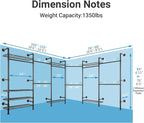 Timate L6 Closet Rack Wall Mount for Corner - Expandable Industrial Pipe Closet , Heavy Duty Hanging Garment Rack, Closet Organizer Storage Solution for Wardrobe, Bedroom, Walk-in Closets, Black