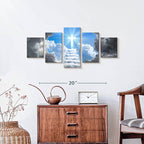 ElephantStock Stairway To Jesus Christ Wall Art Multi Piece Canvas - 5 Panel Christian Pictures Decor - Digital Design Canvas Print - Christian Wall Decor - 29" X 12"