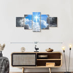 Elephant Stock Stairway To Jesus Christ Wall Art Multi Piece Canvas - 5 Panel Christian Pictures Decor - Digital Design Canvas Print - Christian Wall Decor - 42" X 19"