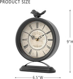 Vintage Table Clock with Bird, European Antique Style Black Mantel Clocks, Desk and Shelf Decor Clock, for Farmhouse, Bedside, Living Room, Bedroom, Gift (9" H x 6.5" W)