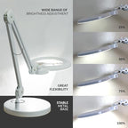 Neatfi XL Bifocal LED Magnifying Lamp – 7-Inch Acrylic Lens, 2.25x & 6X Magnification, 1,600 Lumens, Dimmable LED, Adjustable Arm, Hands-Free Close Work (White, with Base)