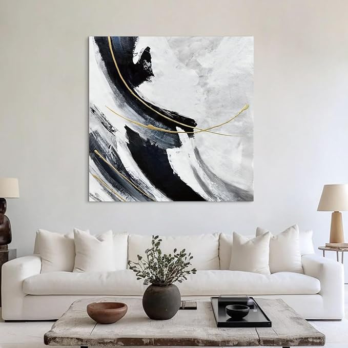 Abstract Wall Art Large Black and White Wall Decor Living Room Pictures for Bedroom Framed Office Decor for Wall Grey Paintings Neutral Artwork