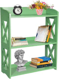 Green Bookcase by Natural Wood, 3 Tier Bookshelf, Small Book Shelves Freestanding Display Storage Shelves. Open Bookshelf for Bedroom, Living Room and Office (Green, 3 Tier)