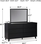 Signature Design by Ashley Danziar Mid-Century Modern 6-Drawer Dresser and Mirror with Safety Stop, Black