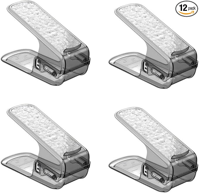 Clear Closet Shoe Slots Organizer 3-Level Adjustable Shoe Stackers For A Pair Of Shoes Double Layer Storage Space Saving Shoe Holder (Clear Grey, 4 Pack)
