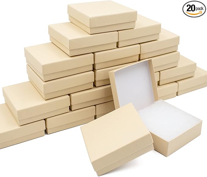 Cardboard Jewelry Brown Gift Boxes 20 Pack3.5×3.5×1 inches, its apply to displaying necklaces, rings, bracelets, earrings