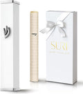 SURI Mezuzah Case for Door with Printed Scroll– 5.5 Inch White Aluminum Jewish Mezuza Cover, Self-Stick Adhesive, Fits a 5 Inch Scroll, Gift Box Included