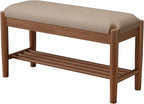 AQIMUELE Shoe Bench Entryway with Cushion, Solid Wood Bench with Shoe Storage, 2-Tier Shoe Rack Bench for Entryway,Hallway (Gray)