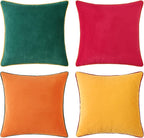 Mecatny Set of 4 Velvet Throw Pillow Covers 20x20, Soft Colorful Accent Decorative Couch Pillow Covers for Sofa Bedroom Living Room, Green/Red
