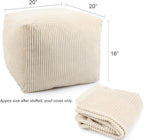 Sexysamba Square Corduroy Pouf Cover Only, 20"x 16" Unstuffed Decorative Ottoman Foot Stool Rest, Washable Storage Bean Bag Chair Floor Pouf Covers for Living Room Bedroom, Beige