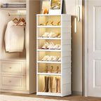 6Tier Foldable Shoe Rack Organizer for Closet,12Pairs Collapsible Plastic Shoe Shelf,Large Shoes Cabinet with Door,Clear Stackable Storage Box Easy Assembly,for Living Room (6Tier12Pairs Cream White)