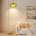 Gold Floor Lamps for Living Room Bedroom,Glass Floor Lamp with Remote Control & Green Lampshade,Arc Dimmable Floor Lamp Mid Century Modern Standing Lamp Vintage Tall Floor Lamps for Bedroom Corner