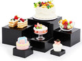 Leinuosen 6 Pcs Buffet Risers, 3 to 8 Inch Catering Dessert Table Risers Square Food Decorative Stands with Hollow Bottom for Catering Supplies, Party (Black)