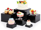 Leinuosen 6 Pcs Buffet Risers, 3 to 8 Inch Catering Dessert Table Risers Square Food Decorative Stands with Hollow Bottom for Catering Supplies, Party (Black)