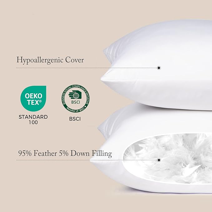 puredown® Euro Pillow Inserts 26 x 26 (Pack of 2, White), Down Feather Pillow Stuffer, Premium White Pillows for Bed, Couch, and Cushion