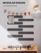 Fluxynara Cork Board Alternative Felt Strip Board 8-Pack 13"x2", Office Pin Board with 50 Push Pins, Adhesive Install for Bedroom Door & Home Office(Charcoal Gray)