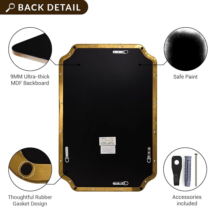 ANDY STAR 30"x40" Gold Bathroom Mirror, Large Scalloped Wall Mirror, Brushed Brass Mirror in Anti-Rust Stainless Steel Metal, Unique Rectangle Shape Decorative for Bathroom, Living Room, Entryway