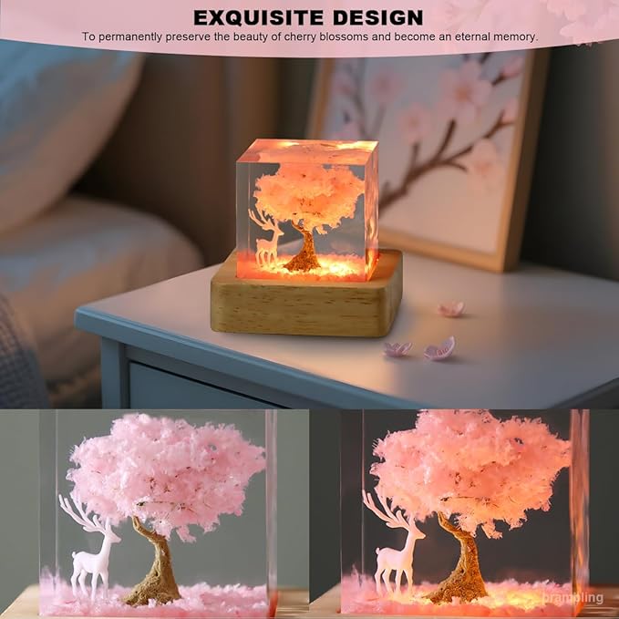 brambling brambing Sakura Elk Resin Ambient Light Bubble Free, Non Stringy, Odorless, Durable Premium Home Decor Piece, Perfect Craft for Collection Ideal Gift Choice. (Sakura - White, Small - 5CM)