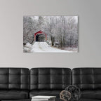 CANVAS ON DEMAND Red Covered Bridge in the Winter; Adamsville Quebec Canada Canvas Wall Art Print by David Chapman, Home Decor, Frost, Winter Artwork, 36"x24"