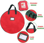 Primode Heavy Duty Christmas Wreath Storage Bag 24"- Garland Wreaths Container with Handles - Durable 600D Oxford Polyester Material Holiday Wreaths Storage Holder 24” (Red)