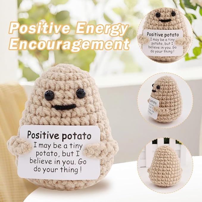WASTIME Funny Knitted Wool Doll Toy with Positive Card - Creative Cute Mini Crochet Positive Potato Dolls Cheer Up Gift for Family Kids Friends Encouragement Decoration (Potato & Pineapple)