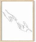 Minimalist Reaching Hands Wall Art Continuous Line Drawing Connection Symbol 11x14 Inch Oak Wood Beige Framed Aesthetic Modern Decor Print for Bedroom Living Room