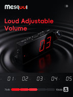 Mesqool Projection Alarm Clock, Loud Vibrating Alarm Clock for Heavy Sleepers, Adjustable Projection Brightness,Hearing Impaired & Deaf People, Digital Alarm Clock with USB Charging Port