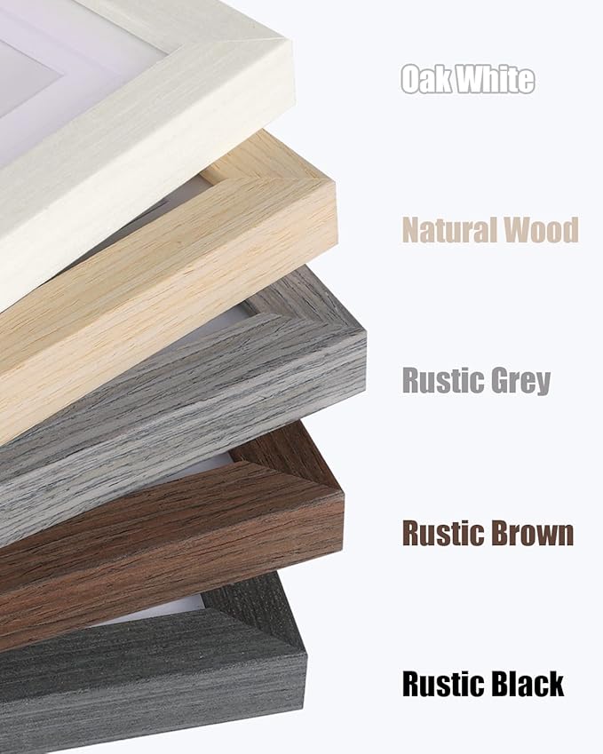 Egofine 12x16 Picture Frames Set of 4, Made of Solid Wood Covered by Plexiglass 9x12 and 11x14 with Mat or 12x16 without Mat, for Wall Mounting Photo Frame Beige