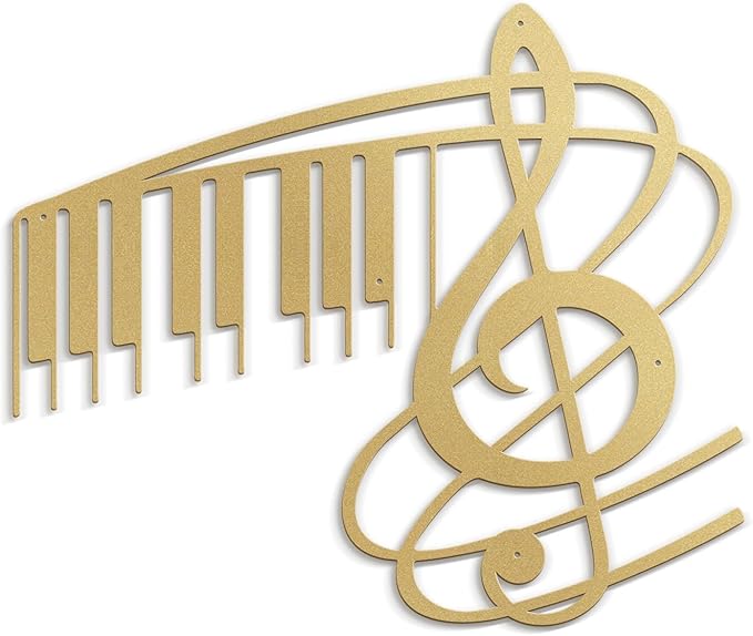 SIGNLEADER Metal Wall Art Music Note Decor - Treble Clef with Piano Key Modern Abstract Wall Sculpture Hanging Home Decoration for Living Room, Bedroom, Bathroom, Kitchen, Studio, Outdoor - 30" Gold